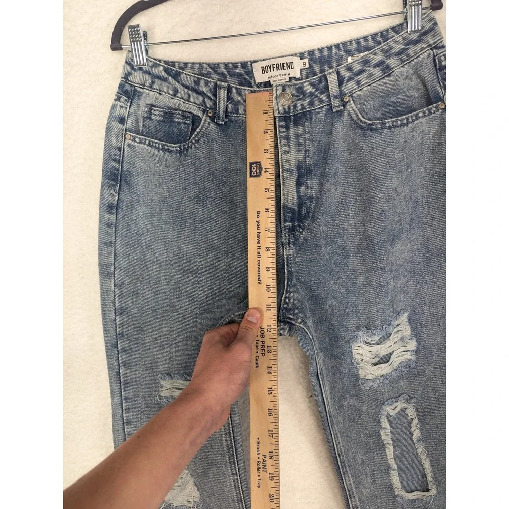 Women's Refuge‎ Denim Boyfriend Mid Rise Distressed Jean Marled Blue 9
